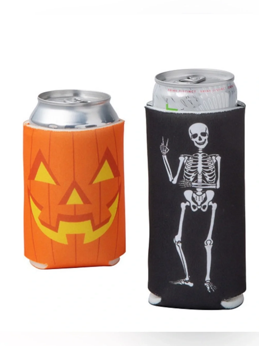 NEW! Spooky Halloween Skeleton & Grinning Jack-o'-lantern Can Sleeves (Set Of 4)